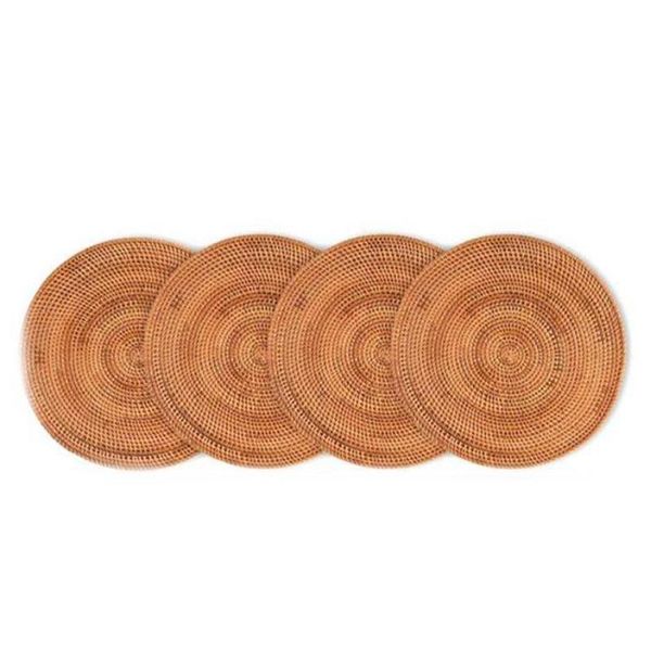 

mats & pads 4 pack handmade round natural rattan placemat farmhouse wicker placemats for dinner table,wedding,party,bbq's,etc