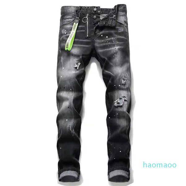 Designer-Fashion pantaloni uomo jeans Distressed Ripped Biker Slim Fit Motorcycle Biker Denim For Men s Fashion Mans Black Pants