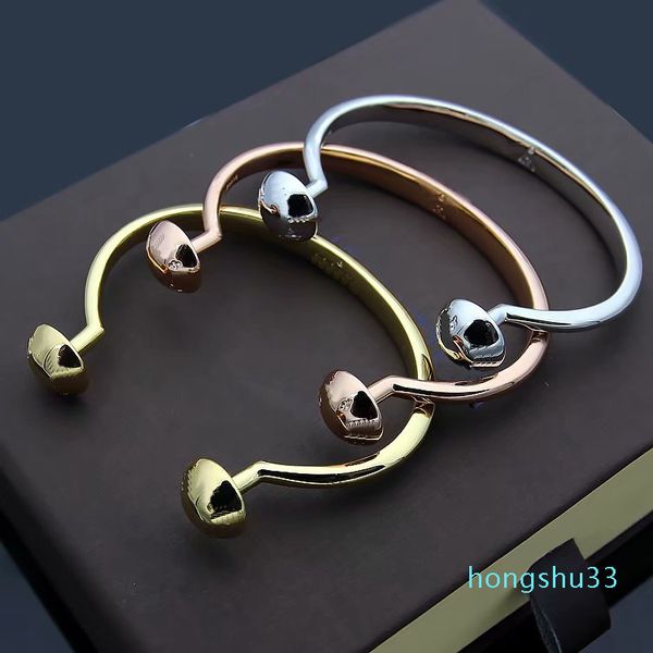 

europe america fashion style lady women titanium steel engraved v initials double rivets open bangle bracelet 3 color, Black