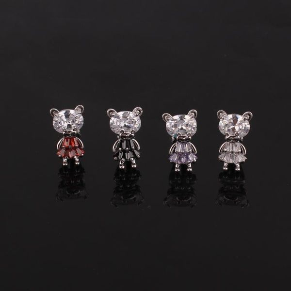 

clip-on & screw back grace jun cubic zircon charm cute clip on earrings no pierced for girl party animal bear hole 2021, Silver