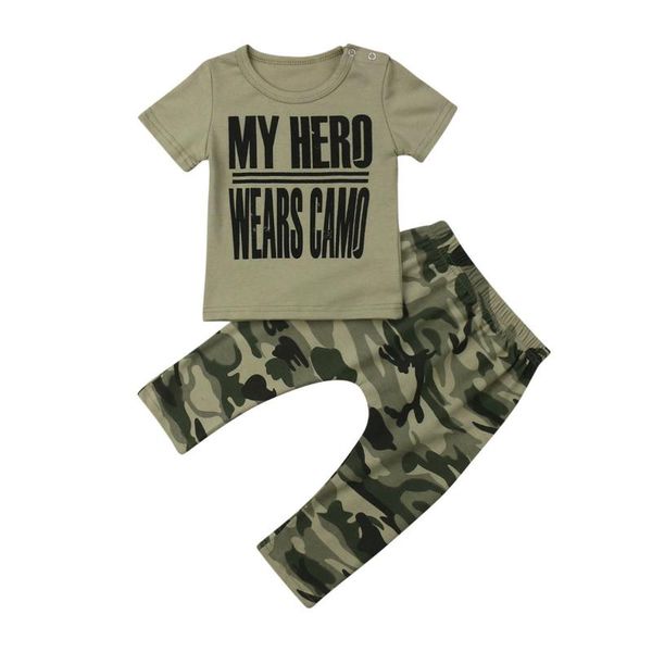 

clothing sets baby & children's 2pcs toddler infant kids boys clothes t-shirt +camo pants outfits set, White