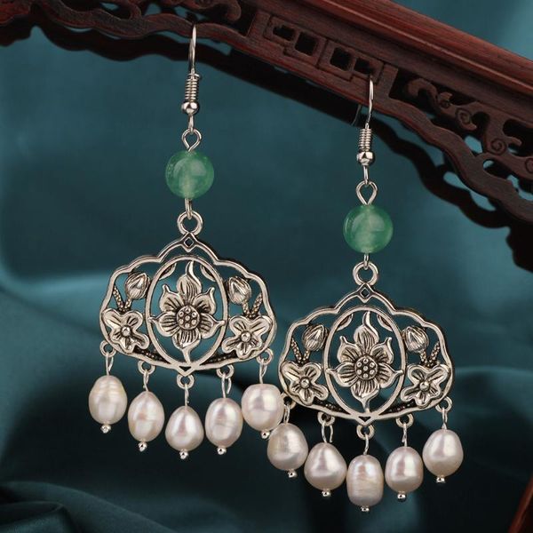 

dangle & chandelier summer trend vintage tassel freshwater pearl drop earrings ethnic flower tibetan silver chinese style jewelry for women