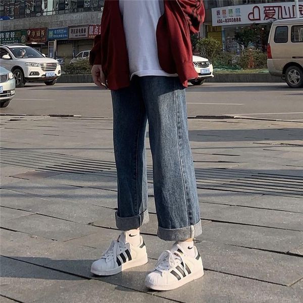 

women's jeans high waist loose korean leggs match fashion straight style wide women pants spring denim casual all, Blue