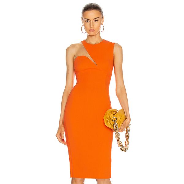 

adyce new summer women orange tank mesh midi bandage dress 2021 o ne sleeveless celebrity evening runway club party dress, Black;gray