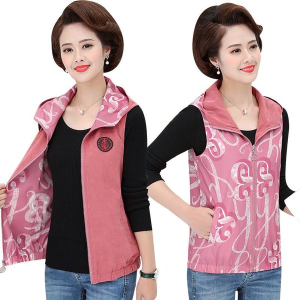 

women's vests 2021 spring autumn women basic sleeveless jacket pocket zipper hooded two side wear waistcoat loose coat windbreaker fema, Black;white