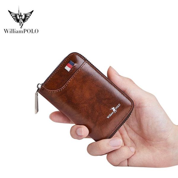 

card holders williampolo bag men's mini coin purse short leather multi-card holder driver's license bank, Brown;gray
