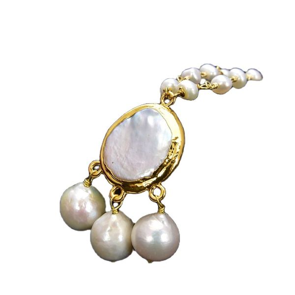 

guaiguai jewelry natural pearl freshwater white baroque pearl chain necklace golden coin keshi pearl pendant handmade for women, Silver
