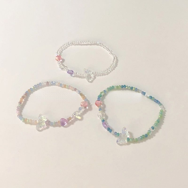 

link, chain korea diy handmade beaded bracelets transparency flower butterfly for women girls gift bohemian friendship jewelry accessories, Black
