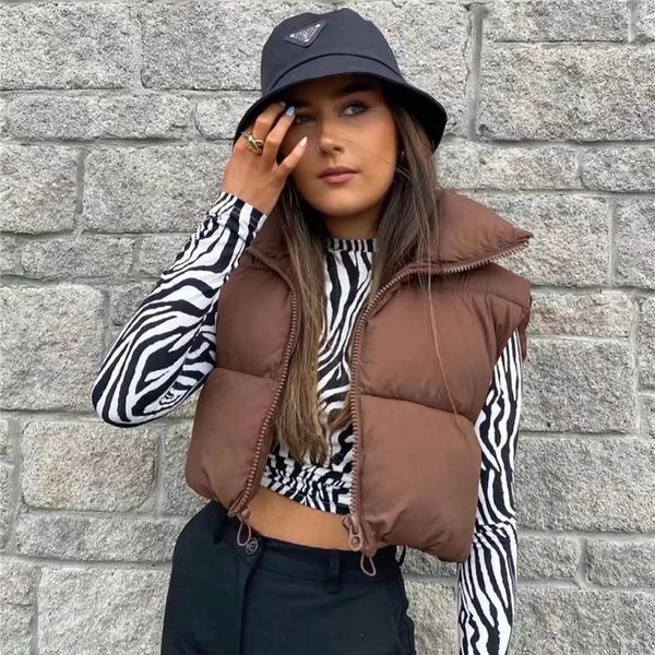 

women's vests 2021 winter short puffer gilet women high collar zip-up vest coat vintage warm waistcoat woman black parkas outerwear, Black;white