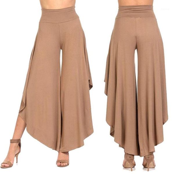 

women solid color irregular ruffled high waist trousers wide leg palazzo pants women's & capris, Black;white