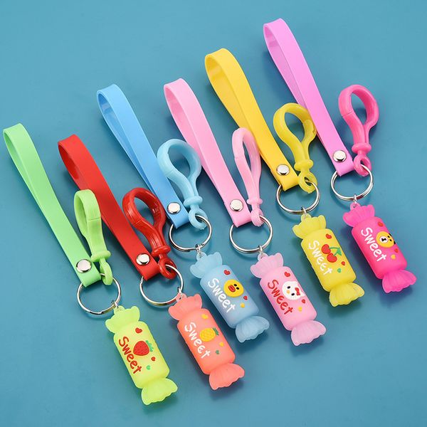 

2021 fashion keychain pvc soft candy cartoon lovers bag hanging decoration small gift fresh fruit key ring, Slivery;golden