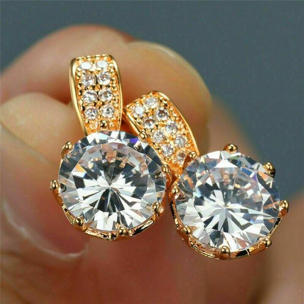 

stud korean trendy zircon earrings for women shine white cz stone inlay fashion jewelry wedding party gift golden earring, Golden;silver