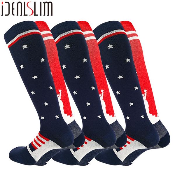 

sports socks idealslim 3 pairs compression running class 2 women long camping hiking climbing, Black