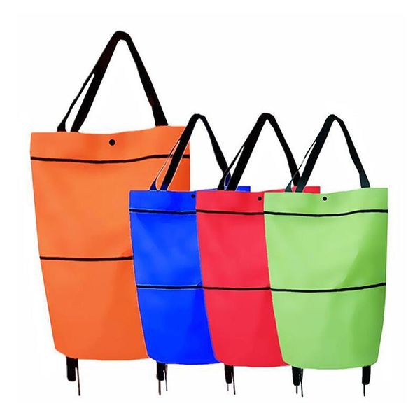 

storage bags shopping trolley bag portable foldable tote cart grocery with wheels rolling organizer