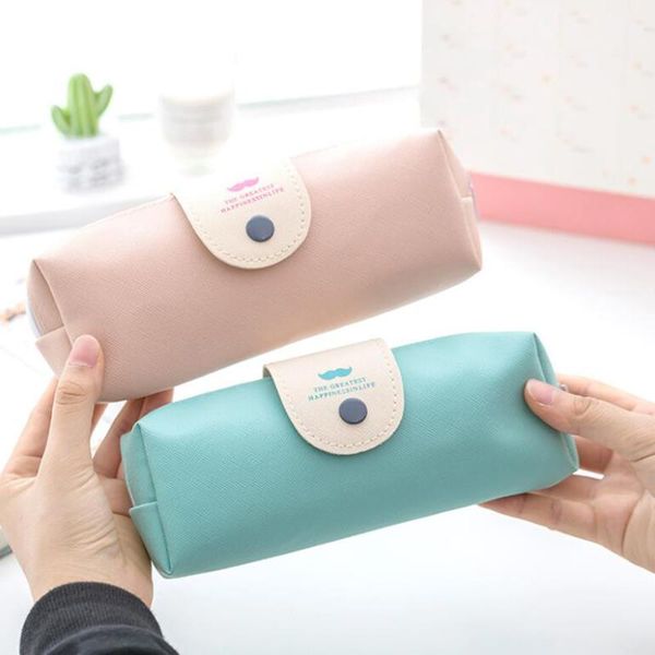 

pencil bags case, large capacity buckle zipper pu case stationery bag cosmetic makeup bag, 20x9cm, pink, blue