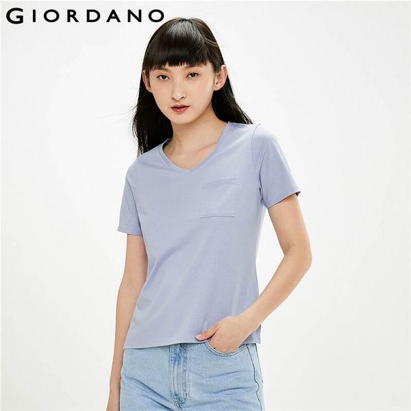 

women's t-shirt giordano women tshirts high-tech cool v-neck tee shirts short sleeves breathable soild roupas femininas 05321393, White
