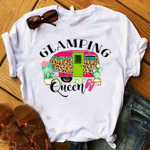 

queen leapard printed short sleeve women t shirt loose tee clothes graphic, White