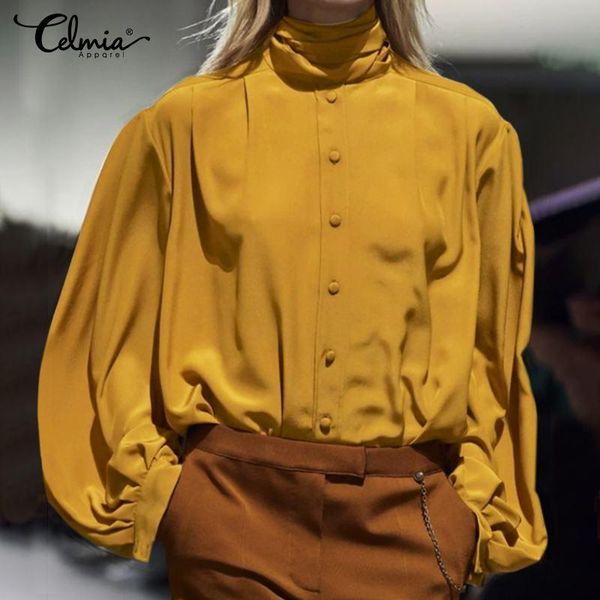 

women's blouses & shirts autumn women lantern long sleeve satin celmia casual bow tie collar office 2021 elegant decorative buttons, White