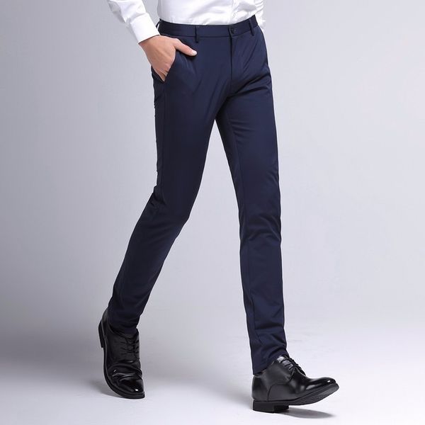 

autumn new casual straight slim fit non ironing men's business elastic pants fashion, Black