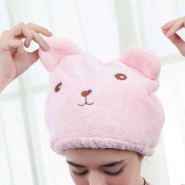 

shower caps microfiber quick-drying wrapped hair cap cartoon bear water absorption home bathroom dry