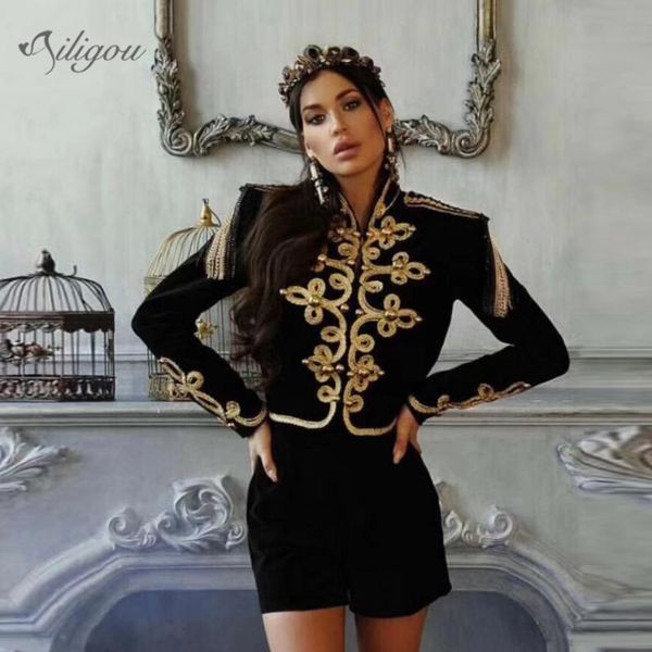 

women's jackets ailigou 2021 winter bandage jacket celebrity club party bodycon black long sleeve badge color button, Black;brown