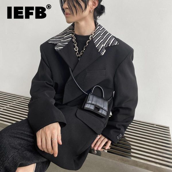

men's suits & blazers men's stripe shirt collar stitching fashion patchwork single breasted silhouette shoulder pad black, White;black