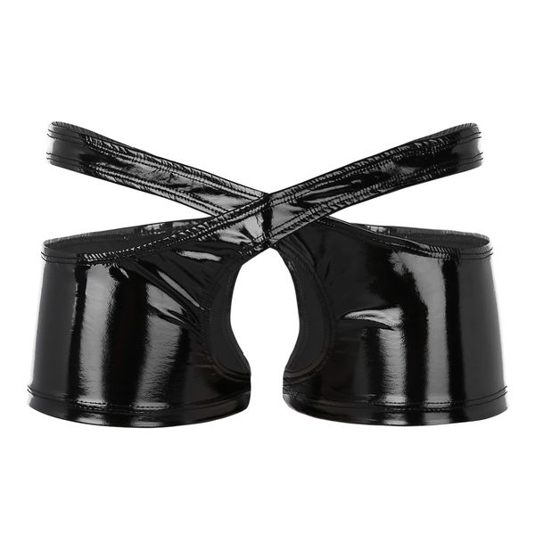

fashion mens lingerie wetlook faux leather low rise open crotch two symmetrical halves boxer briefs underwear panties set, Black;white