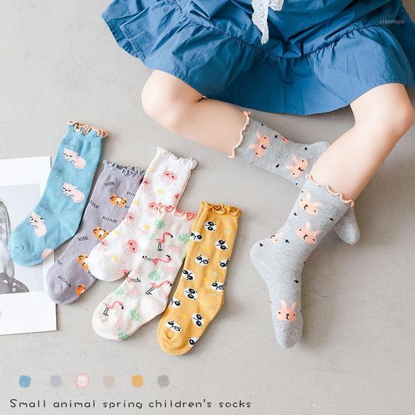 

children's socks spring and summer cartoon animal curling girls pile, Pink;yellow