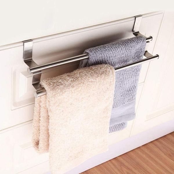 

hooks & rails over door towel rack bar hanging holder rail organizer bathroom kitchen cabinet cupboard hanger shelf convenient sponge