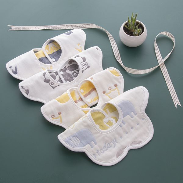 

handkerchief360 degree rotating flower petal bib six layer gauze mushroom cotton born baby saliva towel handkerchief, Blue;white