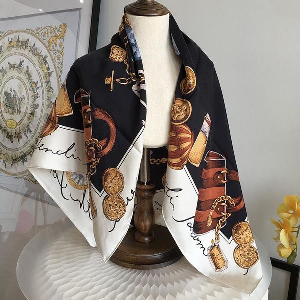 

scarves vintage print 100% silk head for hair wrapping large square shawl wraps foulard 35"x35", Blue;gray