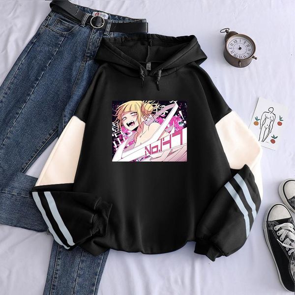 

men's hoodies & sweatshirts kawaii himiko toga my hero academia funny anime long sleeve fashion cartoon prnited casual men women sweats, Black