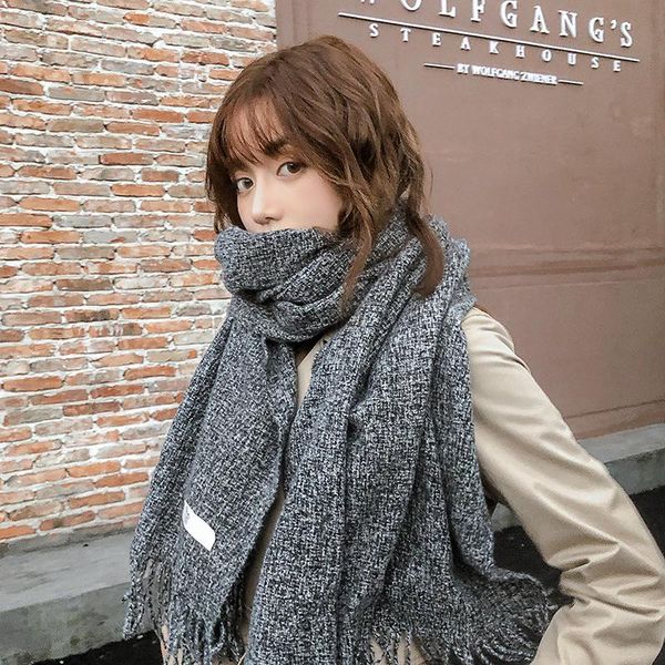 

autumn and winter solid color scarf with flowers for women's korean imitation cashmere thickened warm decorative shawl neck scarves, Blue;gray