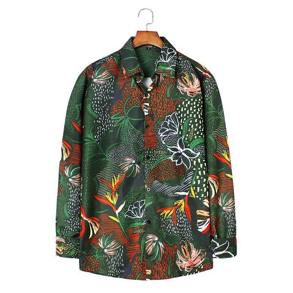 

camisas para hombre manga larga for man fashion casual printing long sleeve shirt hawaiian blouse soft shirts #3 men's, White;black