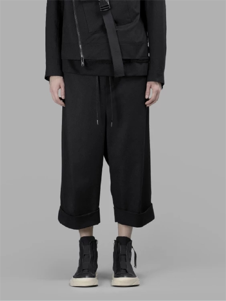 

men's pants nine-quarter casual straight leg spring and autumn black elastic-waisted fashion wide