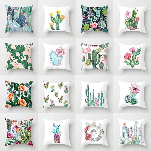 

pillow case tropical plant cushion cover cactus green and white printed for home chair sofa decorative pillowcases