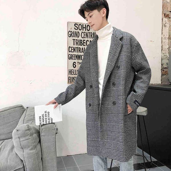 

men's jackets winter long male wool jacket korean fashion loose double fitting breasted trench coat turn-down collar warm wx58, Black;brown