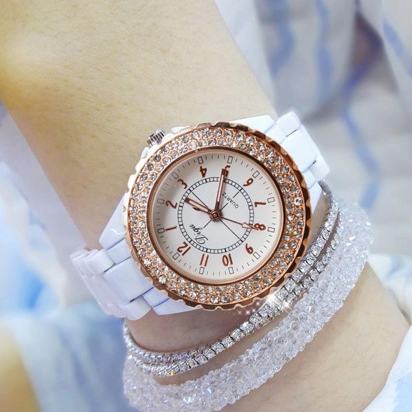 

wristwatches weib keramik quarz armbanduhr datum uhr luxus gold frauen uhren mode diamant damen weibliche relogios femininos, Slivery;brown