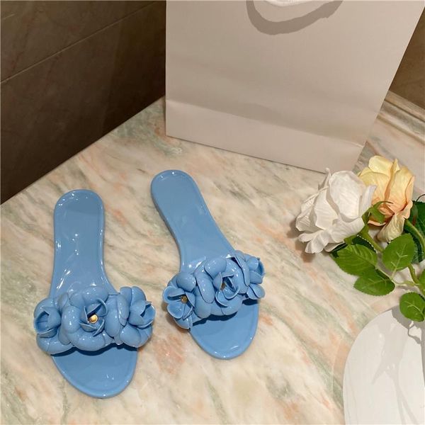 

slippers 2021 summer women's candy color camellia shoes comfortable soft beach flower, Black