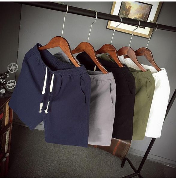 

men's shorts cotton and linen five-point pants summer sports beach casual large size thin, White;black