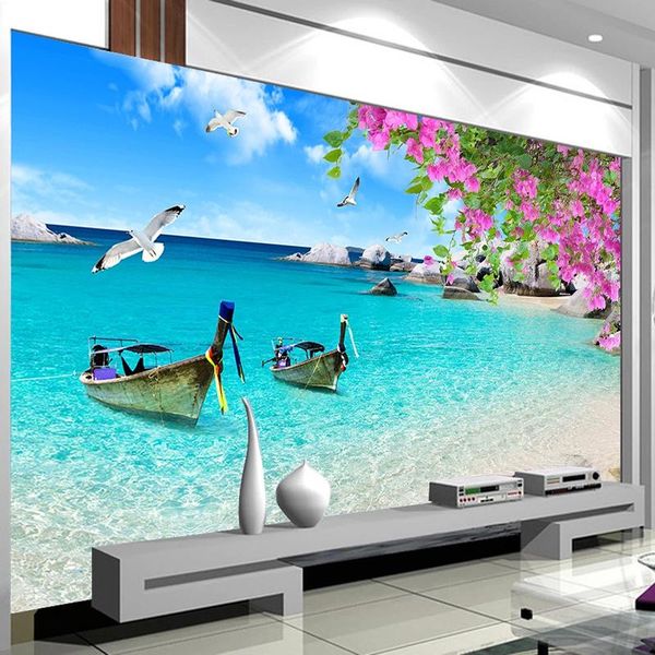 

custom po romantic sea view 3d space living room sofa tv background wall home decoration painting mural wallpaper waterproof wallpapers