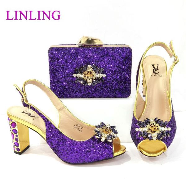 

dress shoes 2021 nigerian est italian design purple color party ladies and bag set decorated with special narrow band elegant, Black