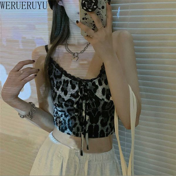 WERUERUYU Cheetah Print Corset Top Donna Harajuku Sexy senza maniche Canotta Top Ladies Summer Leopard Vest 210608