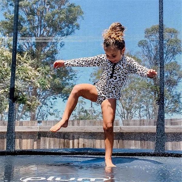 Kid baby girl biquini swimsuit um-pedaço moda manga longa leopardo impressão zíper bodysuit swimwear natação banhos de banho