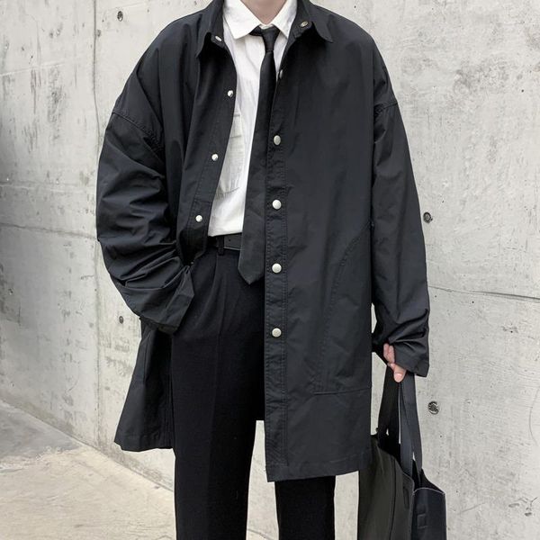 

men's trench coats black blue apricot coat men's fashion long men korean loose casual oversized windbreaker jacket mens overcoat s-, Tan;black