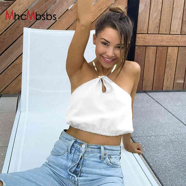 

e girl y2k metal chain halter women summer beach club clothes sleeveless backless harajuku streetwear crop 210517, White