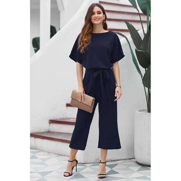 

women's jumpsuits & rompers lady black metallic sequin women waist tie elastic pockets summer party blue always chic belted culotte jum, Black;white