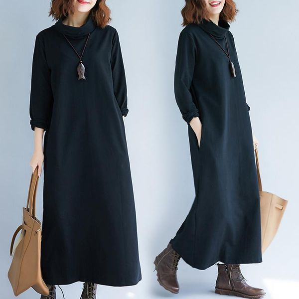 

casual dresses plus size fat mm long sleeve turtleneck solid color dress female 2021 autumn fashion temperament was thin wild, Black;gray
