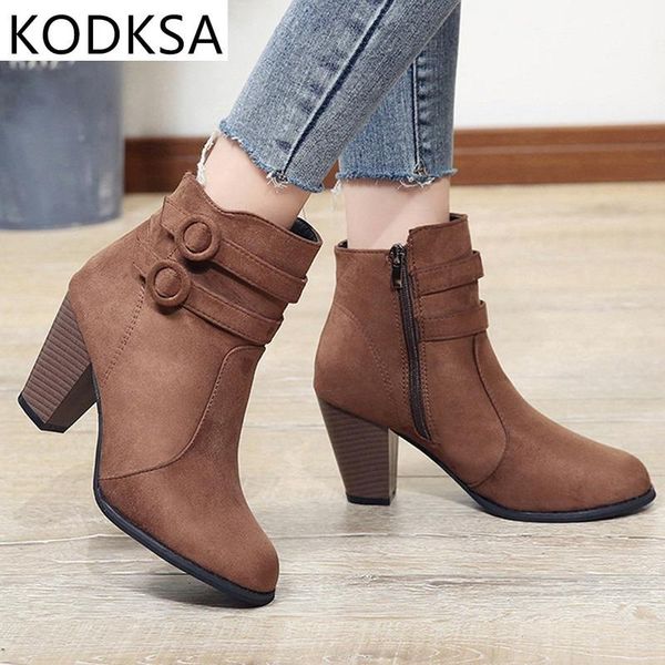 

red boots women 2021 ankle for high heel autumn shoes fashion zipper size 43, Black