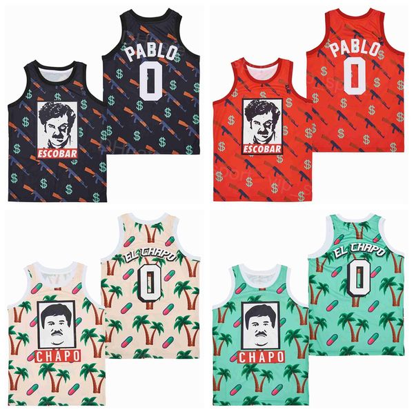 Uomo Film TV Series 0 El Chapo Basket Blackball Jersey Coco Greenery Pablo Escobar Ricamo e cucito per appassionati di sport rosso nero nero verde beige colore traspirante